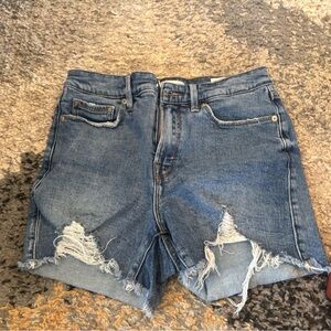 Good American Distressed Blue High-Rise Denim Shorts